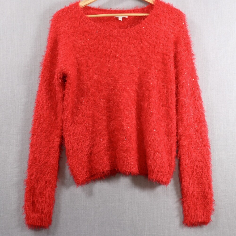 Gianni Bini Eyelash Sweater Womens L Red Sequin Accent Cozy Knit - Picture 5 of 15
